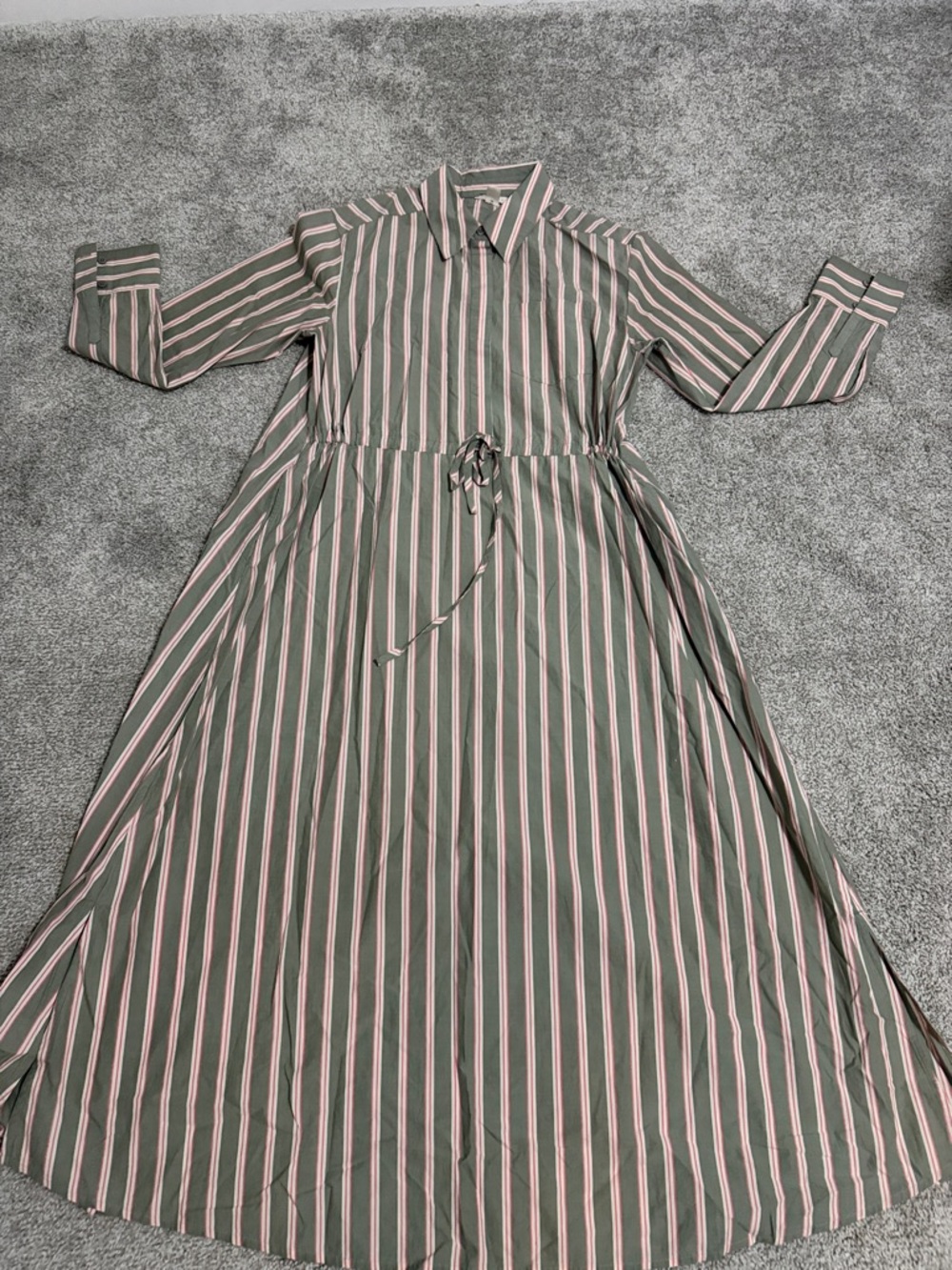 Caslon Sage and Pink Striped Collared Long Sleeve Midi Dress